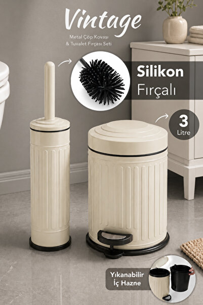 Meleni Home 2-dijelni vintage set za kupatilo - metalna kanta za smeće sa unu...