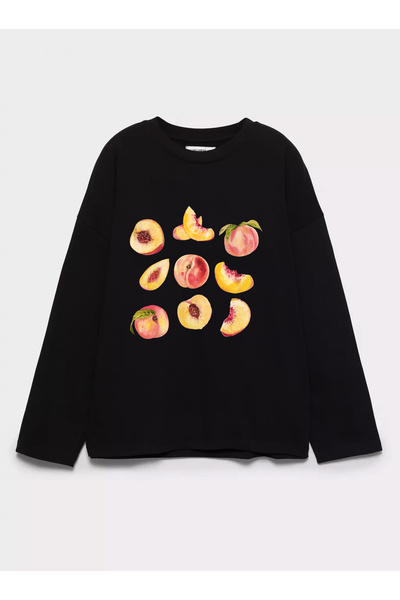 Disante 100% bumbac, cu potrivire oversize, imprimeu piersică - tricou cu mân...