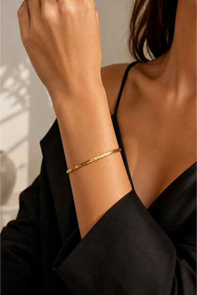 Adata Jewelry Altın Kaplama Çelik İnce Ajda Kadın Bilezik Başak Desenli Gold ...