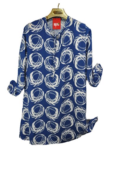 elma abone Plus Size Viscose Patterned Lace-Up Tunic