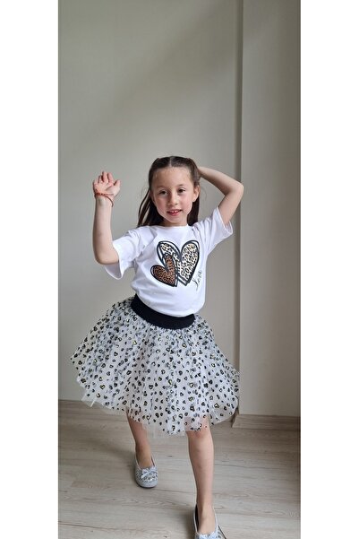 Mivora Leopar Baskılı tişört+leopar tül etek