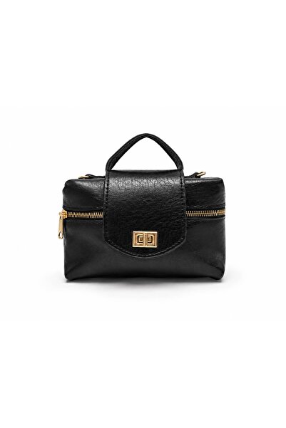 bag land Kadın Siyah Mini El Çantası Gold Tokalı Şık Küçük Boy Günlük ve Abiy...
