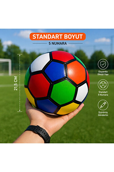 Erka Dikişli Rengarenk Futbol Topu No:5 Şişirilmiş Gönderim Dayanıklı Çocuk v...
