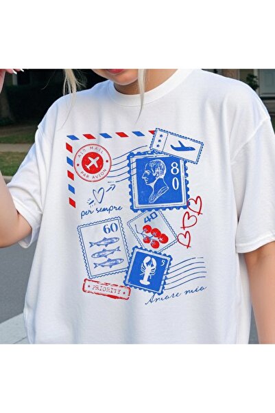 Vordevia Σχεδιασμένο με στάμπα λευκό μπλουζάκι oversize unisex, βασικό άνετο ...