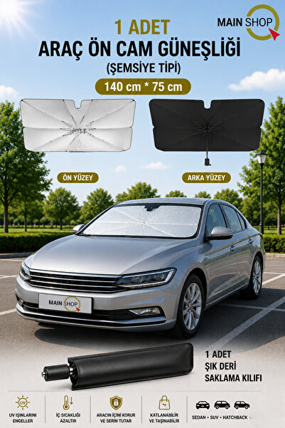 MAİN SHOP Sedan Compatible Umbrella Type Foldable Car Windshield Sunshade 140...