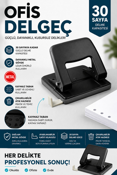 ANI OFİS KIRTASİYE A K Ofis Metal Delgeç 30 Sayfa Delme Kapasiteli Evrak Delg...