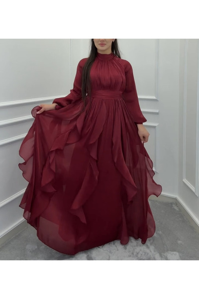 TUGBA COLLECTION YENİ SEZON KUŞAK ETEK PİLE DETAYLI ŞİFON ÖZEL TASARIM ŞIK & ...