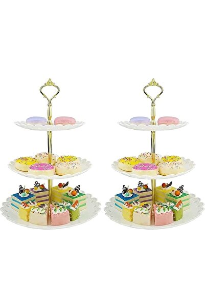 Arabest 3 Tier Plastic Cake Stand, Round Dessert Serving Tray, White, For Par...