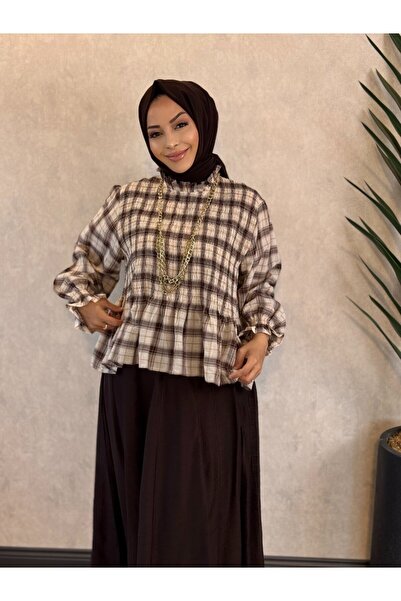 ALANURMODA 3377 Gipe Detailed Plaid Shirt Brown
