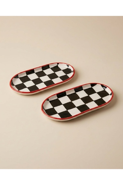 Me Gusta Checkered Set of 2 Ceramic Handmade Plates