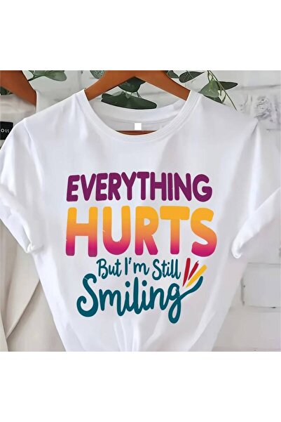 BASEPULSE تي شيرت نسائي عصري مطبوع بتصميم مرح ومضحك بطبعة 'Everything Hurts, ...