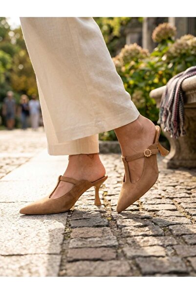 NİSH EXCLUSİVE 2622 Women's Genuine Leather Heeled Slippers