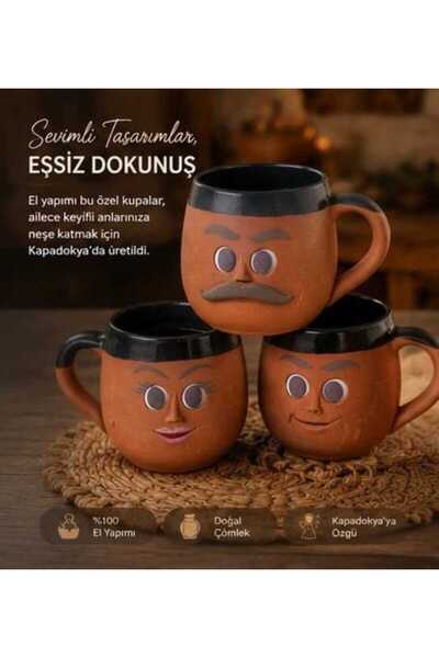 HANCAPPADOCIACOLLECTION Cappadocia Pottery Emoji Coffee Family Mug Set of 3