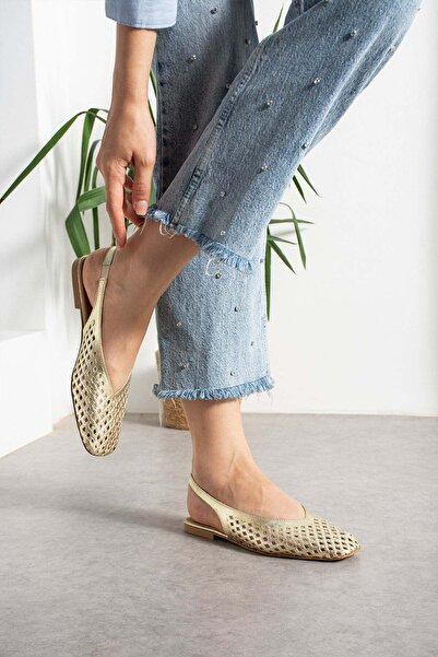 BeBeQ Store Laser Gold Back Open Women's Shoes with Rubber Detail