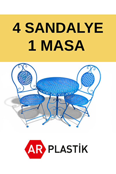 AR PLASTİK Ferforje Metal Masa Sandalyesi, 4 Sandalye 1 Masa, Balkon takımı