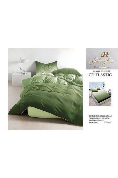 naniland.ro Lenjerie de Pat Bumbac Satinat 2 Persoane 4 Piese cu Elastic 180x...