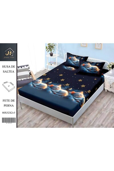 naniland.ro Husă de Pat Finet 2 Persoane 3 Piese cu Elastic 180x200 cm, Model...