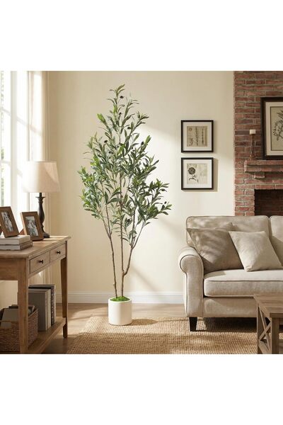 SCHENKERO 152cm Potted Artificial Olive Tree Double Trunk, Low Maintenance Fa...
