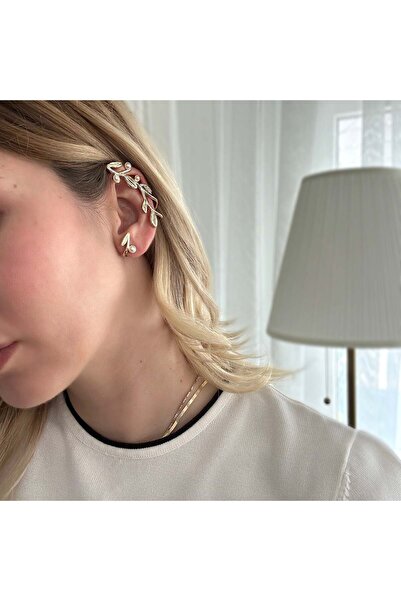 Alice İsstanbul Gold Pearl Leaf Earcuff Earrings