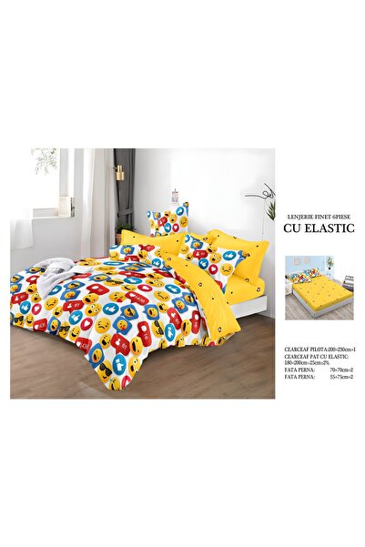 naniland.ro Lenjerie de Pat Bumbac Satinat 2 Persoane 6 Piese cu Elastic 180x...