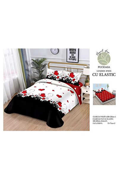 naniland.ro Lenjerie de Pat Bumbac Satinat 2 Persoane 4 Piese cu Elastic 180x...