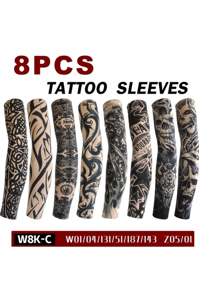 Choice1 8pcs - Black Series 8PCS Fake Temporary Full Arm Tattoo Sleeves UV Pr...