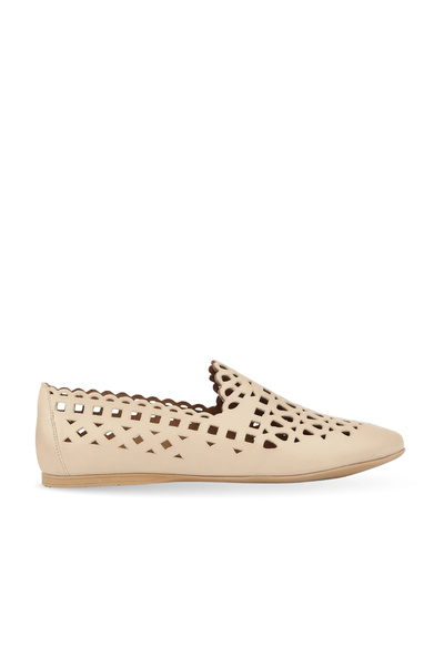 BUENO Beige Leather Women's Flat Shoes