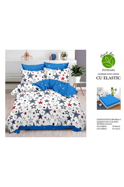 naniland.ro Lenjerie de Pat Bumbac Satinat 2 Persoane 6 Piese cu Elastic 180x...