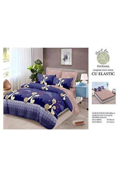 naniland.ro Lenjerie de Pat Bumbac Satinat 2 Persoane 6 Piese cu Elastic 180x...