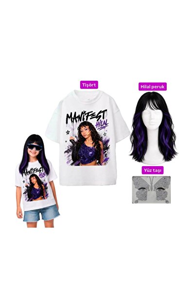bemora kids manifest hilal peruk set baskılı tişört + hilal saç peruk + yüz t...