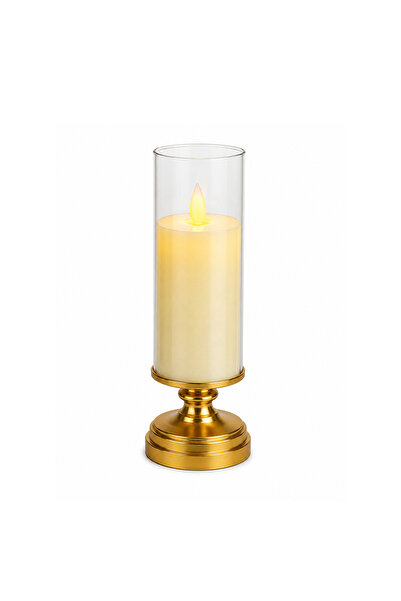 Lacoz Flameless LED Candle Table Lamp with Glass Cover & Gold Base – Warm Fli...