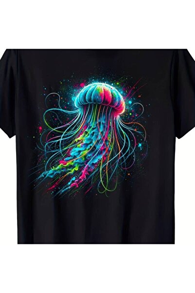 STITCHLY Men'S Women'S Neon Glow-in-the-Dark T-Shirt 100% Soft Black Retro Gr...