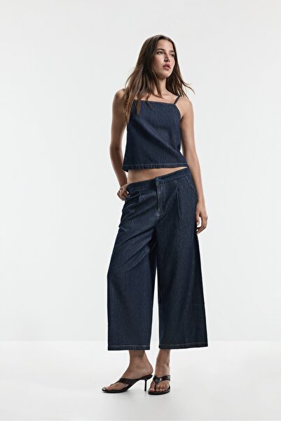 LEFTIES Hafif çizgili culotte jean