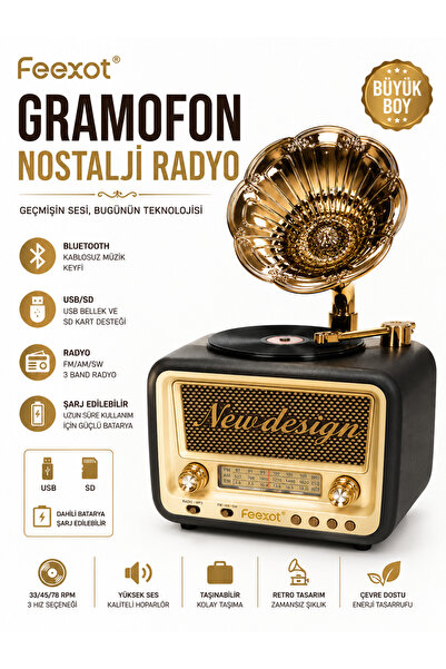 FEEXOT GRAMOFON BLUETOOTH RADYO BÜYÜK BOY