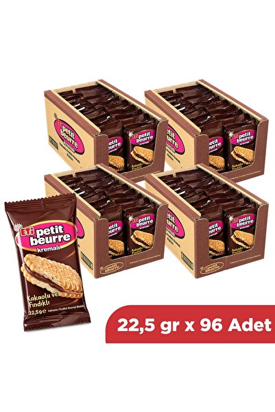 Eti Kakaolu Fındık Kremalı Petibör Bisküvi 22,5 gr x 96 Adet