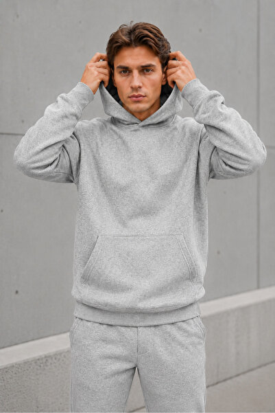 YAKAMEL Erkek Oversize Kapüşonlu Sweatshirt Basic Hoodie Cepli