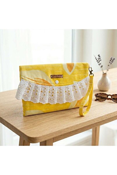 Hanife Baylam Handmade Yellow Handbag with Lace Detail