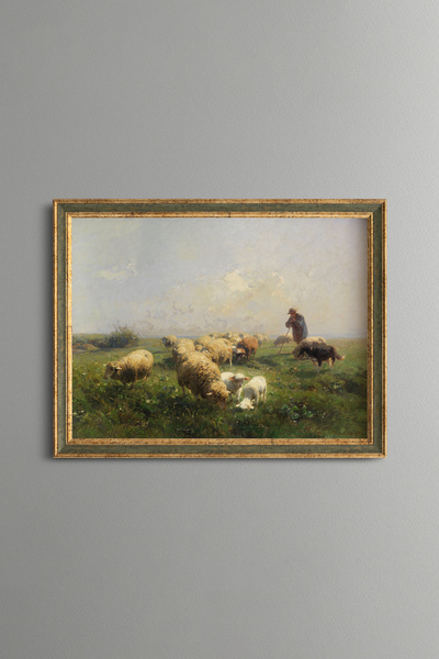 epiqart Sheep Grazing - Vintage Patterned Painting - Fine Model