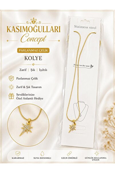 kasımoğulları concept Stainless Steel Figured Necklace – Gold Color Chain, Da...