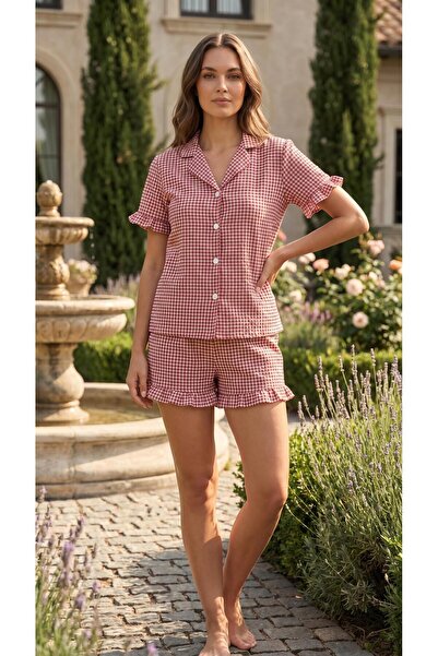 brz braazi Bürümcük Knitted Short Sleeve Women's Buttoned Shorts Set