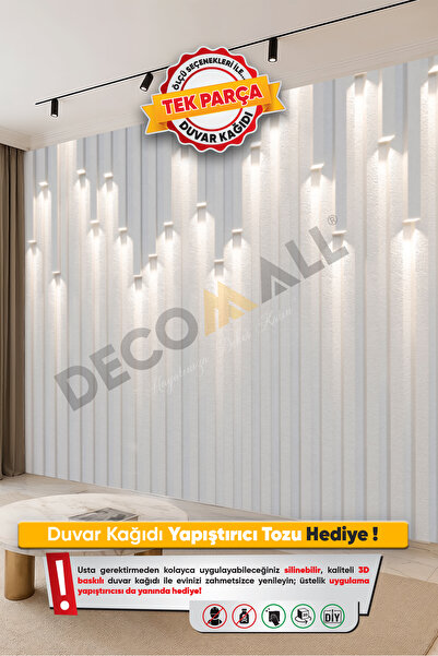 DECOMALL (TV-19) TV Arkası Duvar Kağıdı Tek Parça 3D Çita Mermer Görünümlü Sa...