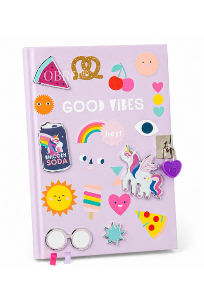 OBRO Agendă A5 cu lacăt și cheie, copertă rigidă cu aplicații 3D unicorn, 80 ...