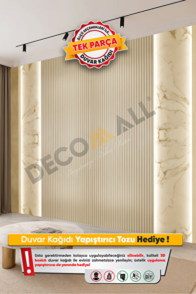 DECOMALL (TV-41) TV Arkası Duvar Kağıdı Tek Parça 3D Çita Mermer Görünümlü Sa...