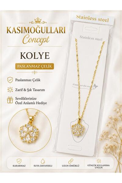 kasımoğulları concept Stainless Steel Figured Necklace – Gold Color Chain, Da...