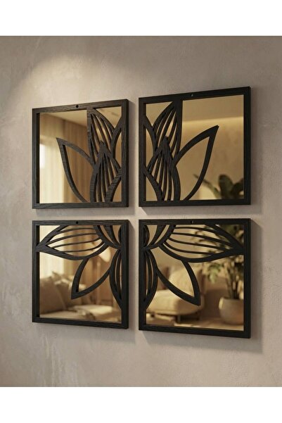 ERGEÇ TASARIM Lotus Serisi Aynalı Dekoratif Duvar Paneli 4 Parça | 20x20 cm &...