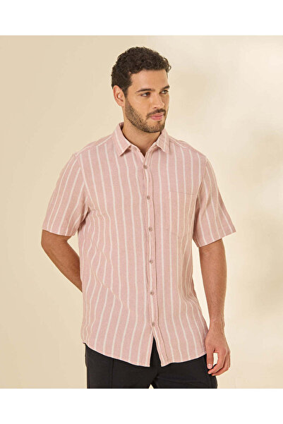 REDTAG Men Mid Pink Striped Jacquard Dobby Shirt