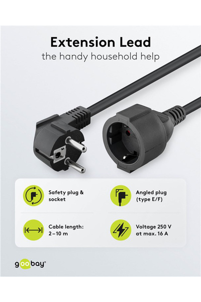 goobay μπαλαντέζα προέκταση ρεύματος 94700, schuko, 3x 1.5mm², 2m, μαύρη