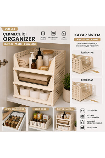 yuzi home 3’lü Çok Amaçlı Kayar Organizer Raf Dolap İçi Kıyafet Ev Aksesuarı ...