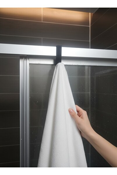 usin Tekli Siyah Banyo Duşakabin Camına Takılan Askılık Duşakabin Havlu Lif Bornoz Askısı