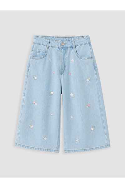 LC Waikiki Özmarka New Season Embroidered Girls' Jean Shorts